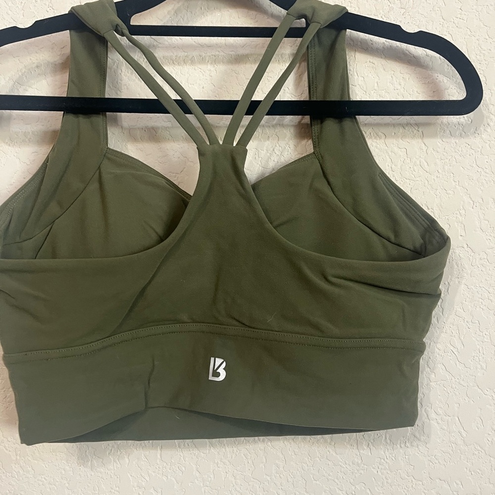 EUC Bloom Sports Bra Buffbunny Grounded Down Olive Color Ruched Front - Picture 4 of 5